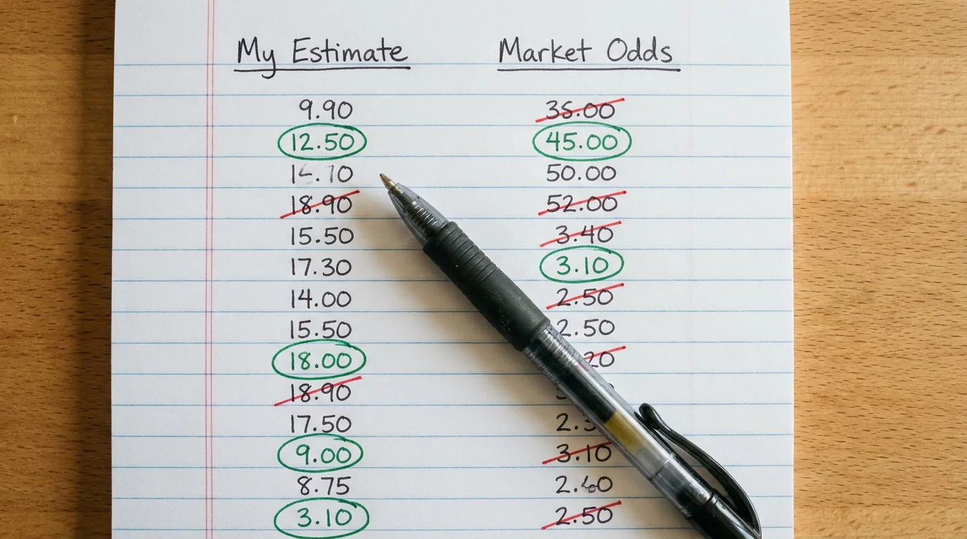 Notepad showing personal probability estimates next to published odds
