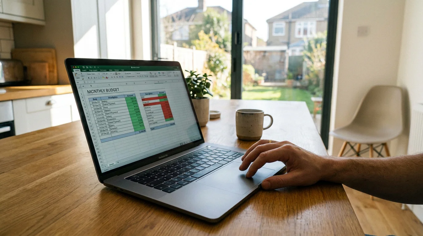 Simple spreadsheet tracking football bet results on laptop