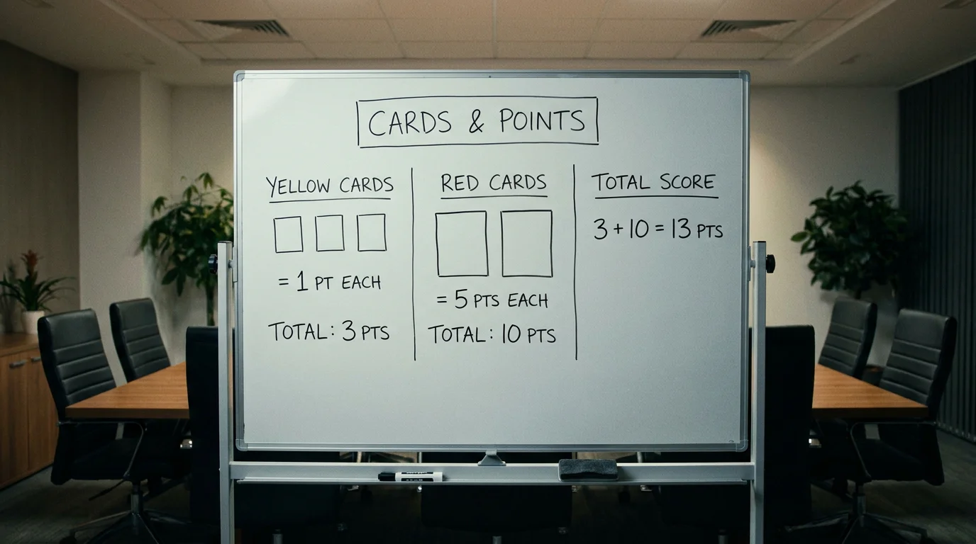 Football booking points calculation showing yellow and red card point values