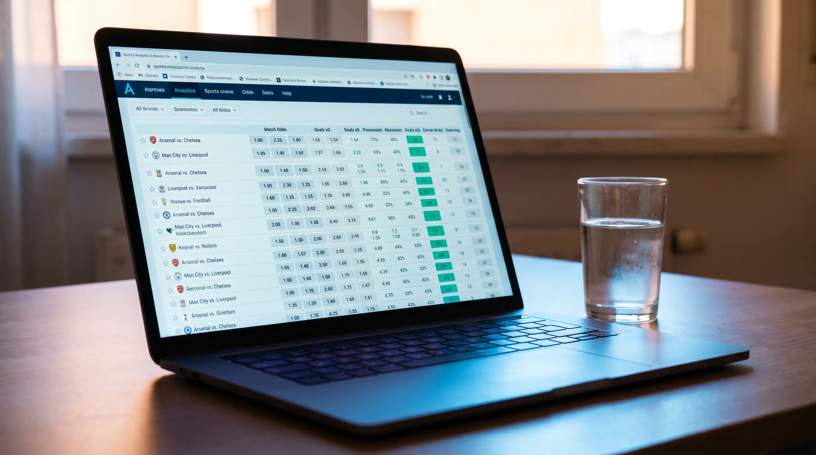Laptop screen displaying odds comparison across multiple European leagues