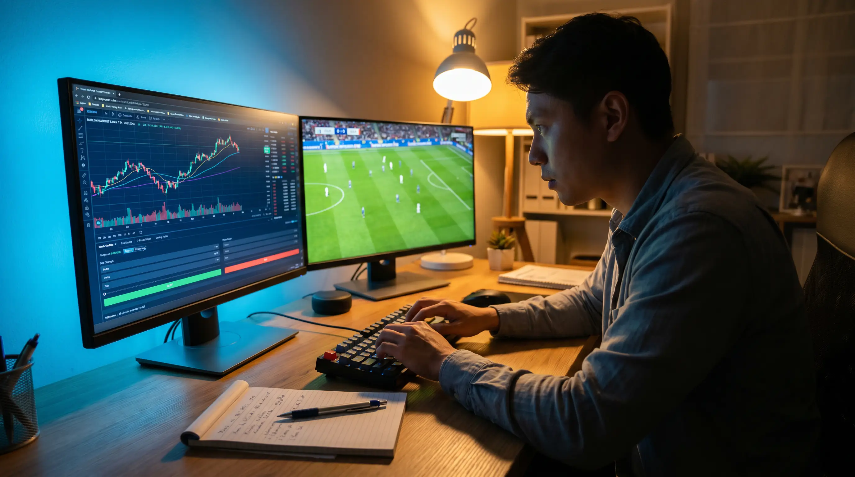 Trader locking in profit by laying on exchange during live match