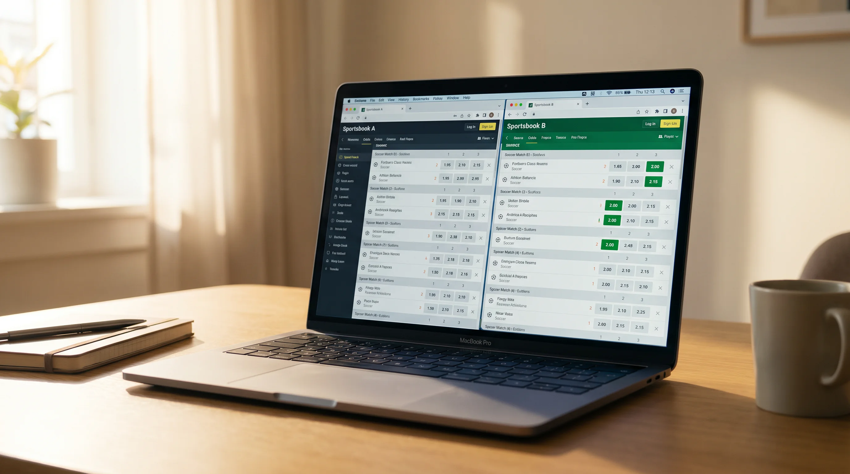 Side-by-side odds comparison between exchange and bookmaker on screen