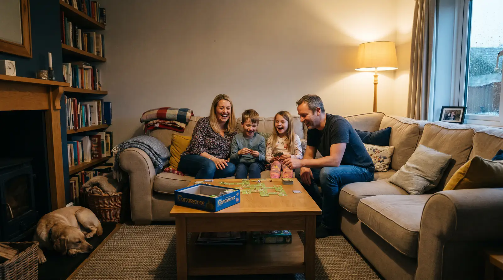 Family spending time together at home in living room
