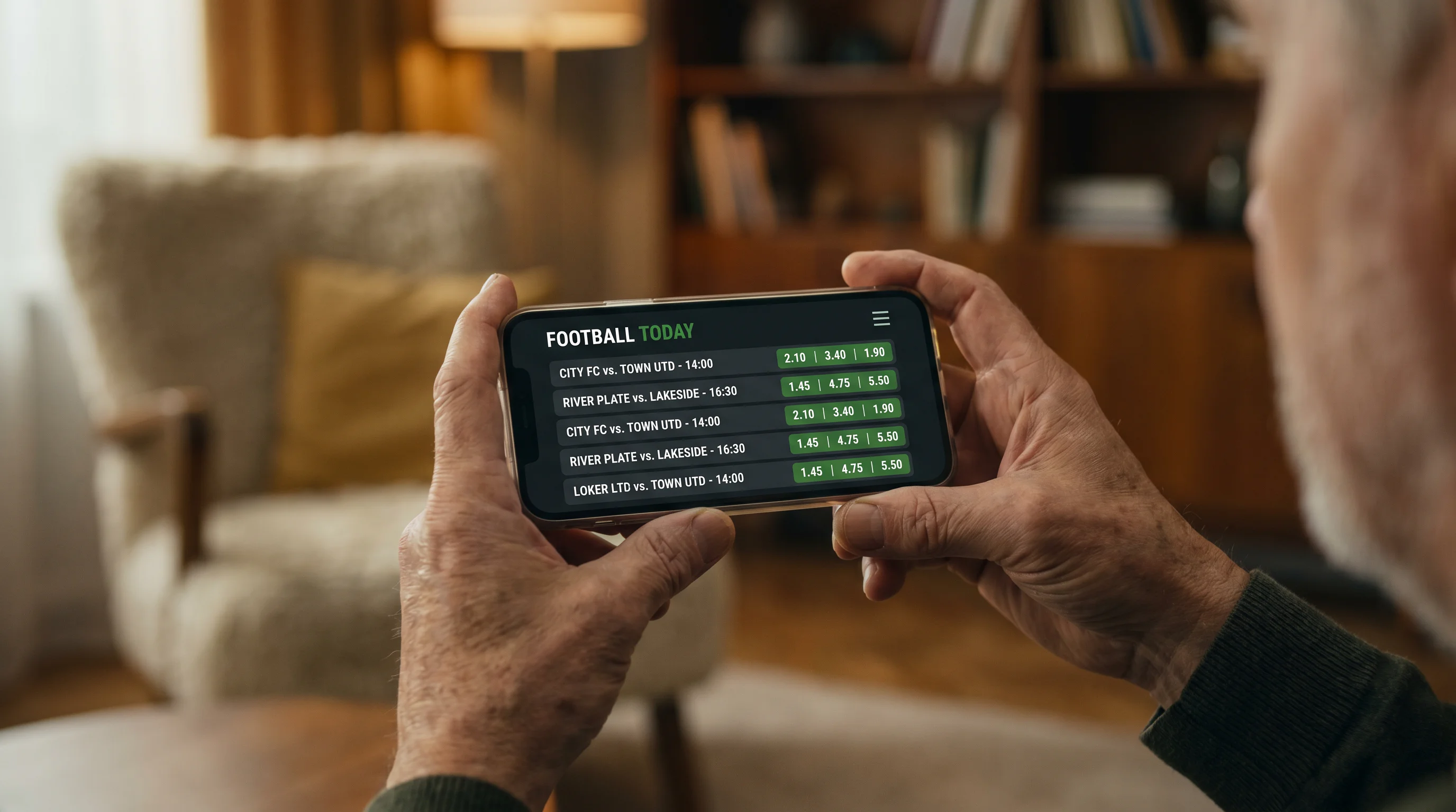 Person holding smartphone showing football match betting markets