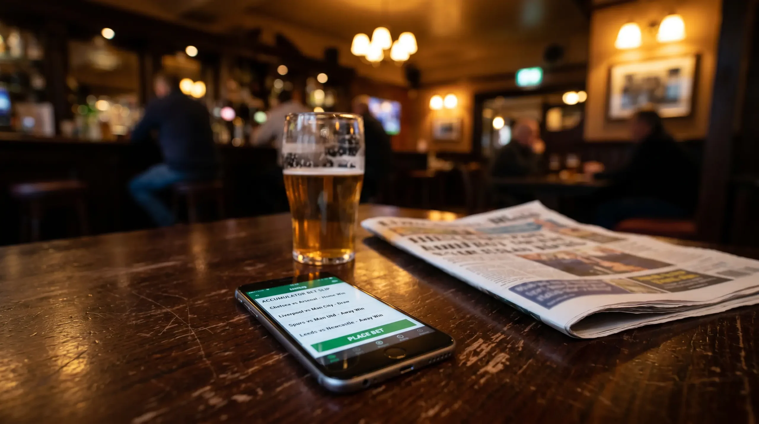 Football accumulator bet slip with multiple match selections on a mobile device