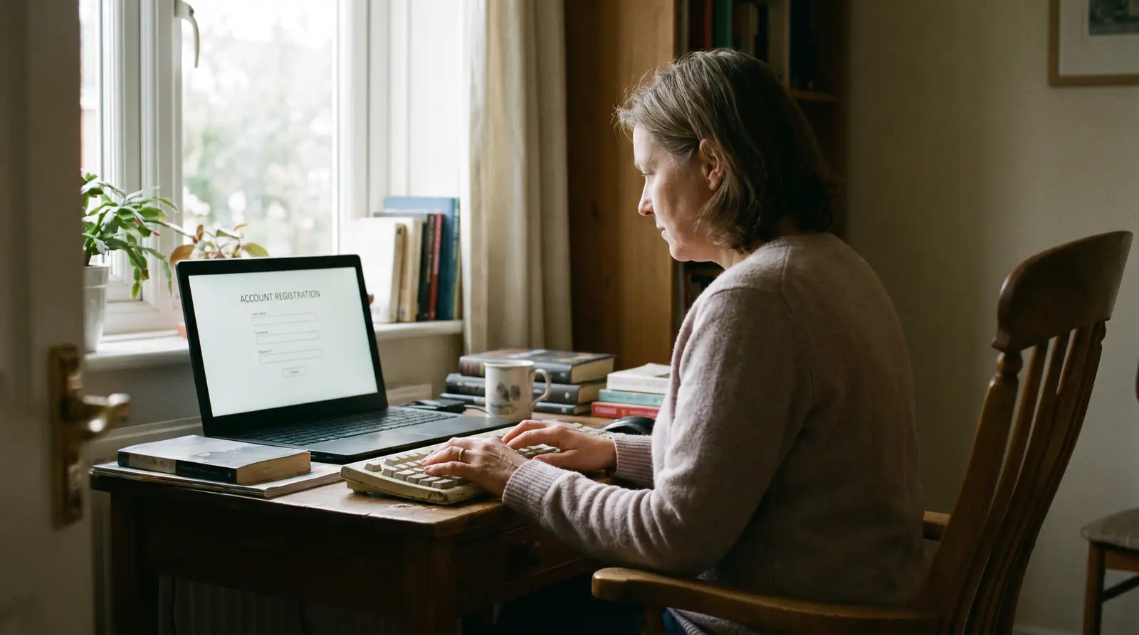 Person at desk contemplating self-exclusion registration decision