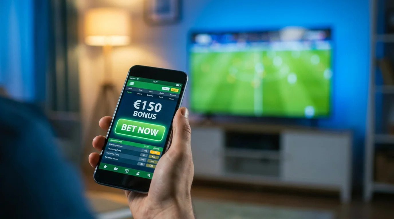Mobile phone displaying cash-out offer during live football match