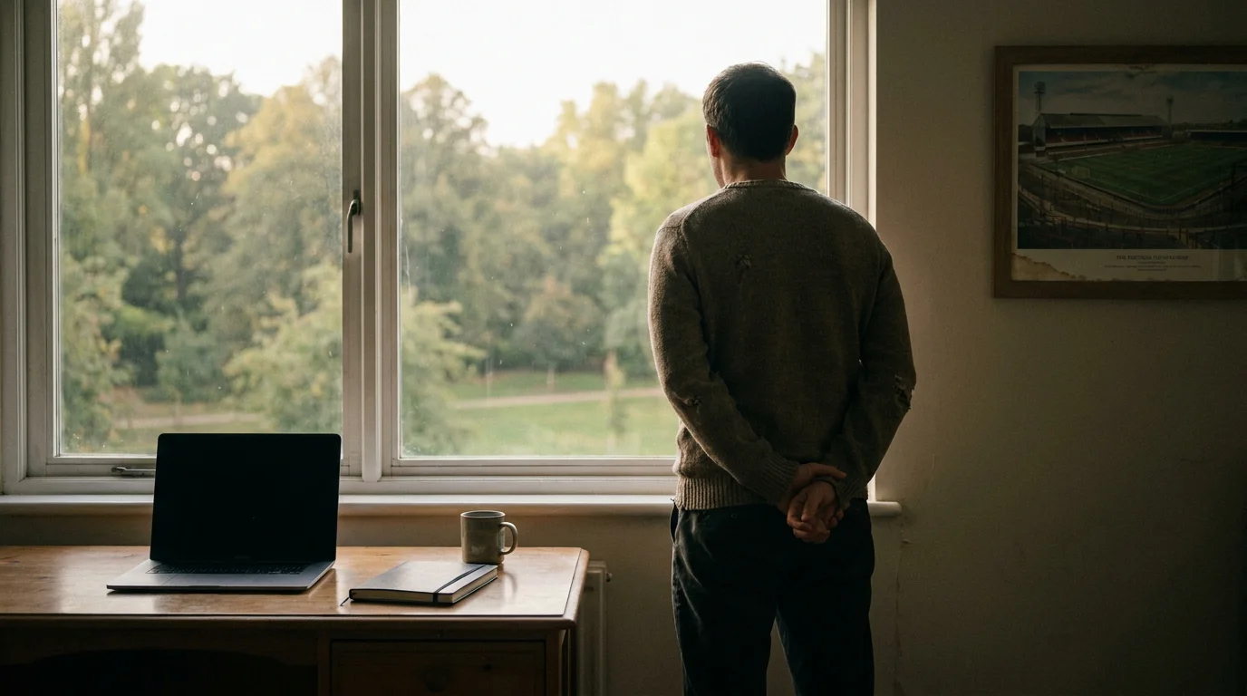 Football punter taking a break from betting during a losing run, stepping away from screen