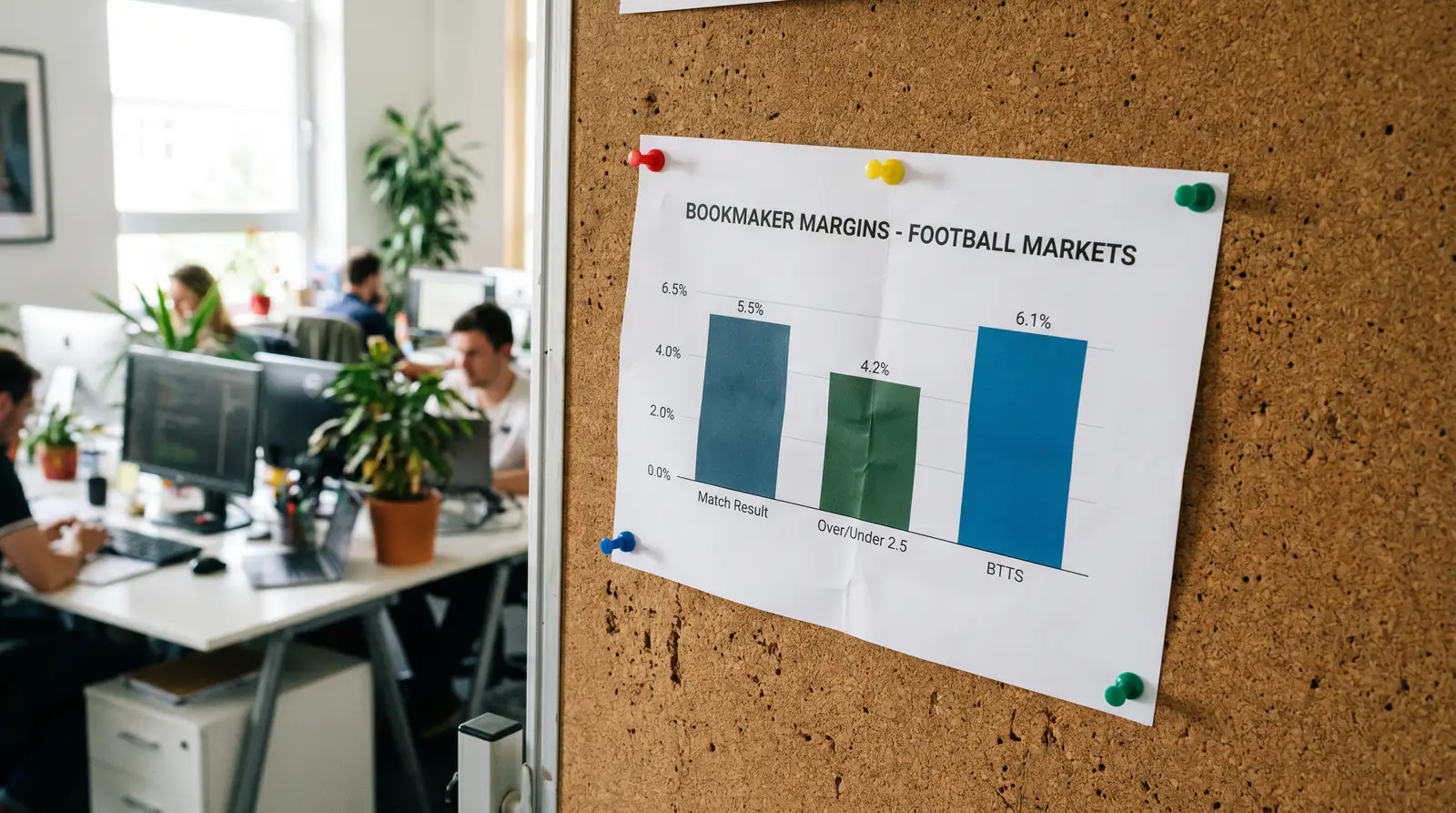 Margin comparison across football match result BTTS and totals markets