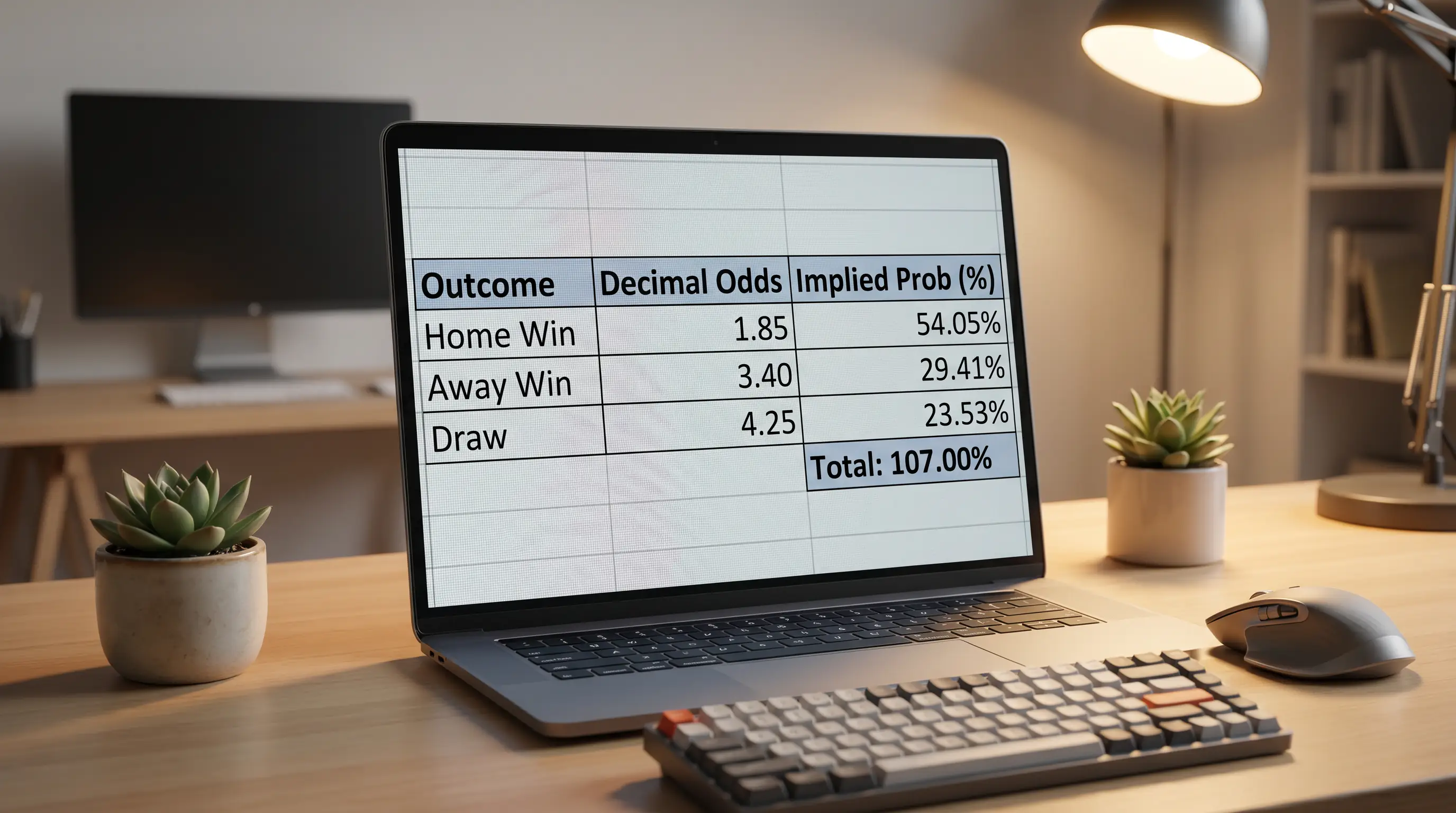 Overround formula applied to decimal odds on a football match result market