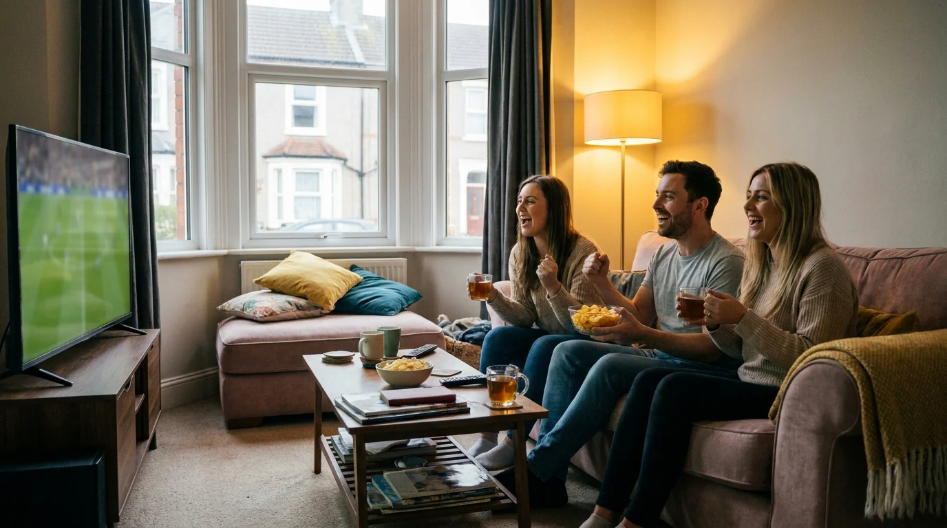Friends watching Premier League football match on television
