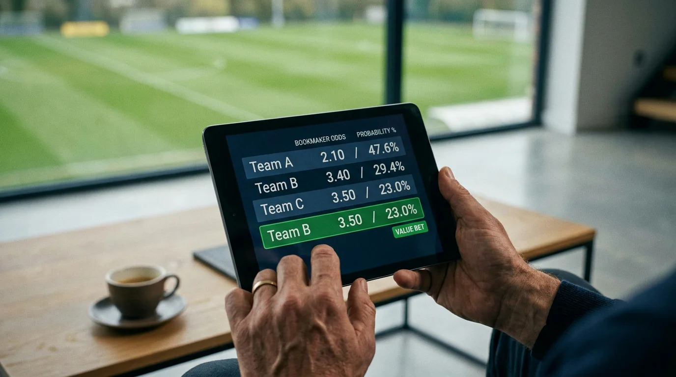 Value betting concept with football odds comparison highlighting mispriced selections
